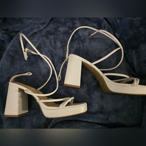 Elegant White Strappy Block Heels